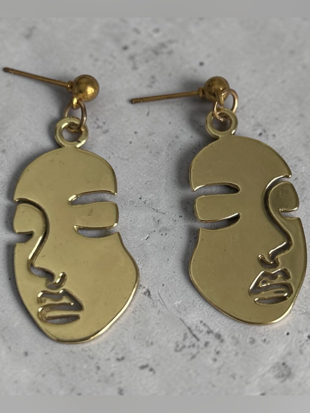 Contemporary Gold Abstract Face Drop Earrings